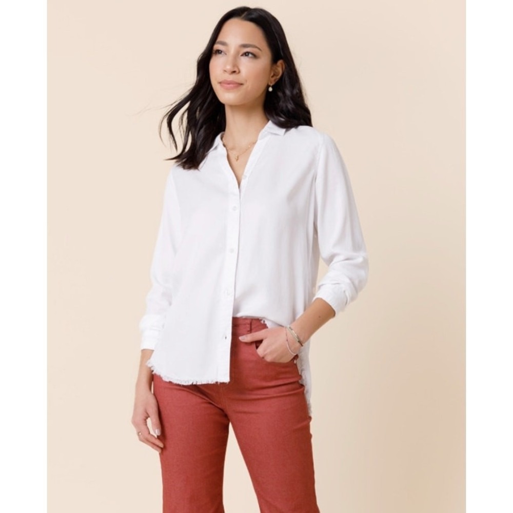 T&S White Button Up Lyocell Shirt Collared Breathable Lightweight Size Medium